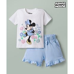 Babyhug Disney Single Jersey Knit Half Sleeves T-Shirt & Shorts With Minnie Mouse Graphics - Multicolor