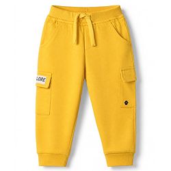 Babyhug Terry Knit Jogger Fit Full Length Lounge Pants with Lore Exp Print - Yellow