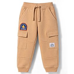 Babyhug 100% Cotton Terry Knit Full Length Lounge Pant with Badge- Cream