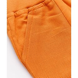 Babyhug Cotton Terry Full Length Knit Track Pant with Ribbed Waist and Explore Patch in Rust Orange