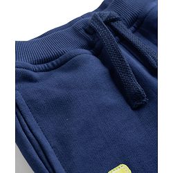 Babyhug Cotton Terry Knit Lounge Pant with Cargo Pockets & Athletic Patch - Navy Blue