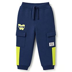 Babyhug Cotton Terry Knit Lounge Pant with Cargo Pockets & Athletic Patch - Navy Blue