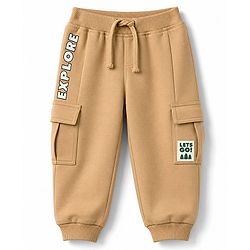 Babyhug Cotton Terry Knit Track Pant with Explore Text & Cargo Pocket in Cream