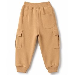 Babyhug Cotton Terry Knit Track Pant with Explore Text & Cargo Pocket in Cream