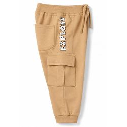 Babyhug Cotton Terry Knit Track Pant with Explore Text & Cargo Pocket in Cream