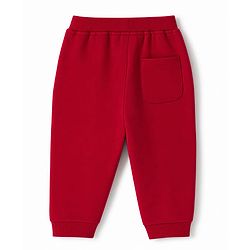 Babyhug Cotton Terry Knit Jogger Fit Track Pant with Cargo Pocket & Brooklyn Text - Red