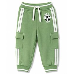 Babyhug 100% Cotton Terry Knit Full Length Player of The Year Printed Lounge Pant With Cargo Pocket & Tape Detailing - Light Green