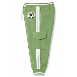 Babyhug 100% Cotton Terry Knit Full Length Player of The Year Printed Lounge Pant With Cargo Pocket & Tape Detailing - Light Green
