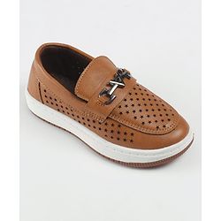 Cute Walk by Babyhug Slip On Loafers With Star Print & Applique - Tan