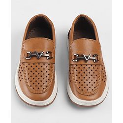 Cute Walk by Babyhug Slip On Loafers With Star Print & Applique - Tan