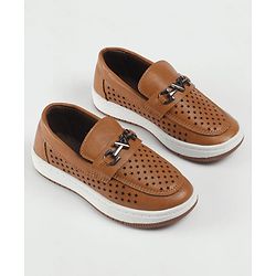 Cute Walk by Babyhug Slip On Loafers With Star Print & Applique - Tan
