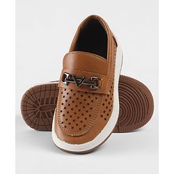 Cute Walk by Babyhug Slip On Loafers With Star Print & Applique - Tan