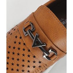 Cute Walk by Babyhug Slip On Loafers With Star Print & Applique - Tan