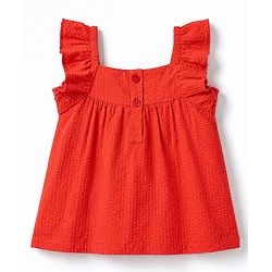 Babyhug 100% Cotton Dobby Woven Sleeveless Top With Floral Applique - Red