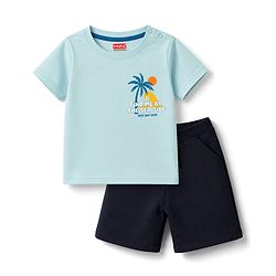 Babyhug 100% Cotton Single Jersey Knit Half Sleeves T-Shirt & Shorts Set With Tropical Theme - Sea Green