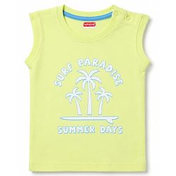 Babyhug 100% Cotton Single Jersey Knit Sleeveless T-Shirt & Shorts Set With Tropical Theme - Limegreen & Blue