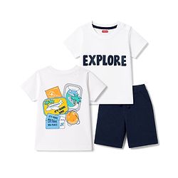 Babyhug Single Jersey Knit Half Sleeves T-Shirt & Shorts Set With Tropical Theme - White