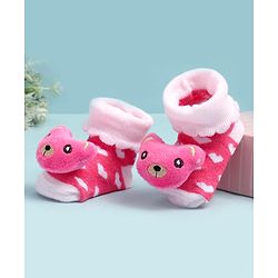 Cute Walk by Babyhug Socks Shoes With Bear Applique - Multicolor