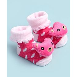 Cute Walk by Babyhug Socks Shoes With Bear Applique - Multicolor