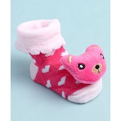 Cute Walk by Babyhug Socks Shoes With Bear Applique - Multicolor