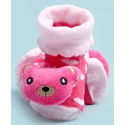 Cute Walk by Babyhug Socks Shoes With Bear Applique - Multicolor