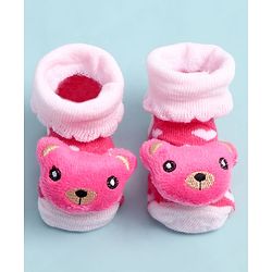 Cute Walk by Babyhug Socks Shoes With Bear Applique - Multicolor