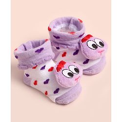 Cute Walk by Babyhug Socks Shoes With Heart Design & Applique - Multicolor