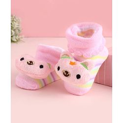 Cute Walk by Babyhug Fabric Socks Shoes With Large Teddy Bear Applique - Pink