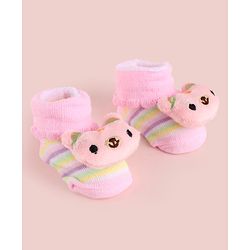 Cute Walk by Babyhug Fabric Socks Shoes With Large Teddy Bear Applique - Pink