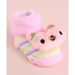 Cute Walk by Babyhug Fabric Socks Shoes With Large Teddy Bear Applique - Pink