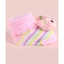 Cute Walk by Babyhug Fabric Socks Shoes With Large Teddy Bear Applique - Pink