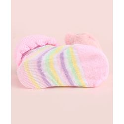 Cute Walk by Babyhug Fabric Socks Shoes With Large Teddy Bear Applique - Pink