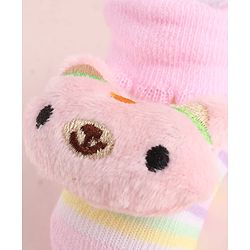 Cute Walk by Babyhug Fabric Socks Shoes With Large Teddy Bear Applique - Pink