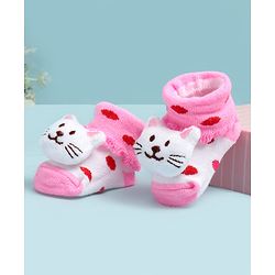 Cute Walk by Babyhug Ankle Length Socks Shoes With Cat Applique - Multicolor