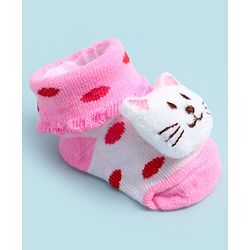 Cute Walk by Babyhug Ankle Length Socks Shoes With Cat Applique - Multicolor