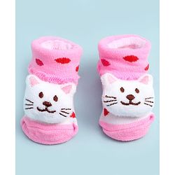 Cute Walk by Babyhug Ankle Length Socks Shoes With Cat Applique - Multicolor