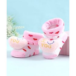 Cute Walk by Babyhug Socks Shoes with Heart Design & Applique - Multicolor