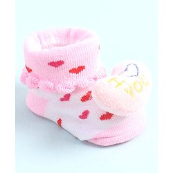Cute Walk by Babyhug Socks Shoes with Heart Design & Applique - Multicolor