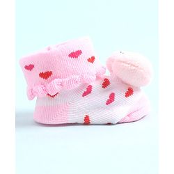 Cute Walk by Babyhug Socks Shoes with Heart Design & Applique - Multicolor