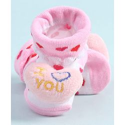Cute Walk by Babyhug Socks Shoes with Heart Design & Applique - Multicolor