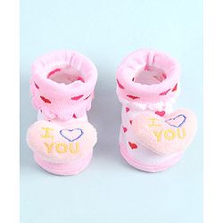 Cute Walk by Babyhug Socks Shoes with Heart Design & Applique - Multicolor