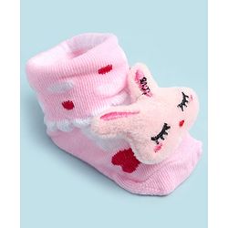 Cute Walk by Babyhug Ankle Length Socks Shoes With Bunny Applique - Multicolor