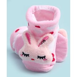 Cute Walk by Babyhug Ankle Length Socks Shoes With Bunny Applique - Multicolor