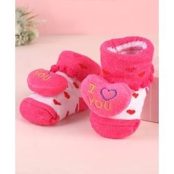 Cute Walk by Babyhug Socks Shoes with Heart Design & Applique - Multicolor