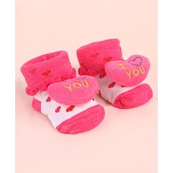 Cute Walk by Babyhug Socks Shoes with Heart Design & Applique - Multicolor
