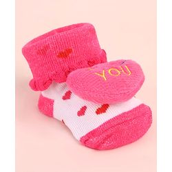 Cute Walk by Babyhug Socks Shoes with Heart Design & Applique - Multicolor