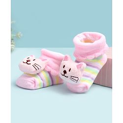 Cute Walk by Babyhug Ankle Length Socks Shoes With Cat Applique - Multicolor