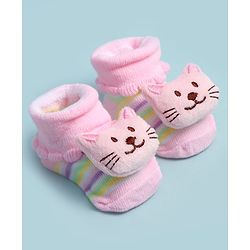 Cute Walk by Babyhug Ankle Length Socks Shoes With Cat Applique - Multicolor