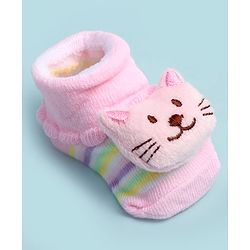 Cute Walk by Babyhug Ankle Length Socks Shoes With Cat Applique - Multicolor