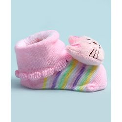 Cute Walk by Babyhug Ankle Length Socks Shoes With Cat Applique - Multicolor